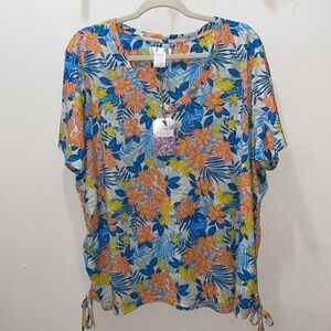 Stella Parker NWT Tropical Floral Print V-Neck Top Woman's Size 2X